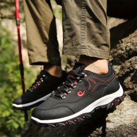 Men'S Low-Top Hiking Sneakers - Non-Slip, Durable EVA & Faux Upper, Breathable Mesh Lining, Lace-Up Casual Sports Shoes for All-Season Wear, Brown with Red Accents, Hiking Footwear | Stylish Hiking Shoes | Durable Footwear, Hiking Accessories