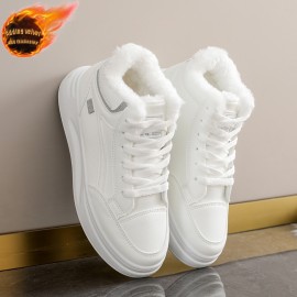 Thick-fabricated Warm-up High-top Fashionable Casual Sneakers, White Sneakers, Canvas Shoes