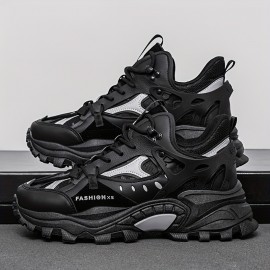 Men's Trendy Solid Chunky Shoes, Comfy Non Slip Lace Up Casual Soft Sole Sneakers Men's Outdoor Activities