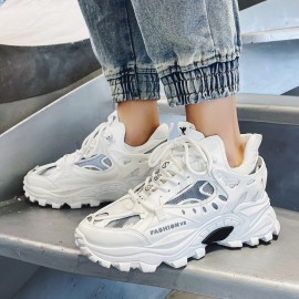 Men's Trendy Solid Chunky Shoes, Comfy Non Slip Lace Up Casual Soft Sole Sneakers Men's Outdoor Activities