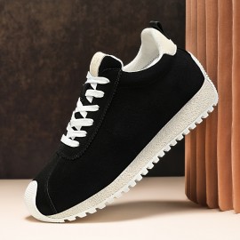 Men'S Fashion Casual Sneakers | Comfortable Non-Slip Thick Sole, All-Season Durable Lace-Up Shoes, Upper, PVC Sole, Fabric Inner, Round Toe, Vintage Style, Solid Color