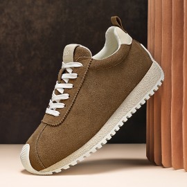 Men'S Fashion Casual Sneakers | Comfortable Non-Slip Thick Sole, All-Season Durable Lace-Up Shoes, Upper, PVC Sole, Fabric Inner, Round Toe, Vintage Style, Solid Color