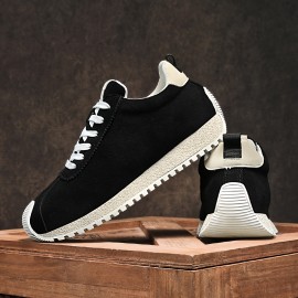 Men'S Fashion Casual Sneakers | Comfortable Non-Slip Thick Sole, All-Season Durable Lace-Up Shoes, Upper, PVC Sole, Fabric Inner, Round Toe, Low Top