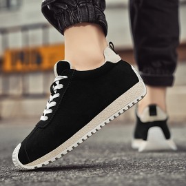 Men'S Fashion Casual Sneakers | Comfortable Non-Slip Thick Sole, All-Season Durable Lace-Up Shoes, Upper, PVC Sole, Fabric Inner, Round Toe, Vintage Style, Solid Color
