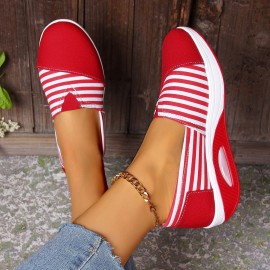 Summer Autumn New Striped Shoes Casual Round Toe Rocking Shoes Comfortable Mom Shoes Cross-border Large Size Women's Shoes, Women Shoes, Sneakers