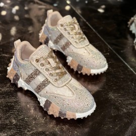 New Stylish Women's - Studded Sports Shoes, Shiny and Fashionable Low- Top Round- Toe Lace- up Casual Shoes, Comfortable Women's Low- Top Sports Shoes, Women Shoes, Sneakers