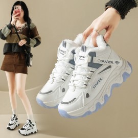 Chunky Dad Sneakers Women High Top Platform Fashion Shoes Warm Lined Casual Student Wear