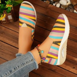 Summer Autumn New Striped Shoes Casual Round Toe Rocking Shoes Comfortable Mom Shoes Cross-border Large Size Women's Shoes