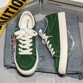 Men's Solid Skate Shoes, Comfy Non Slip Casual Lace Up Sneakers for Men's Outdoor Activities