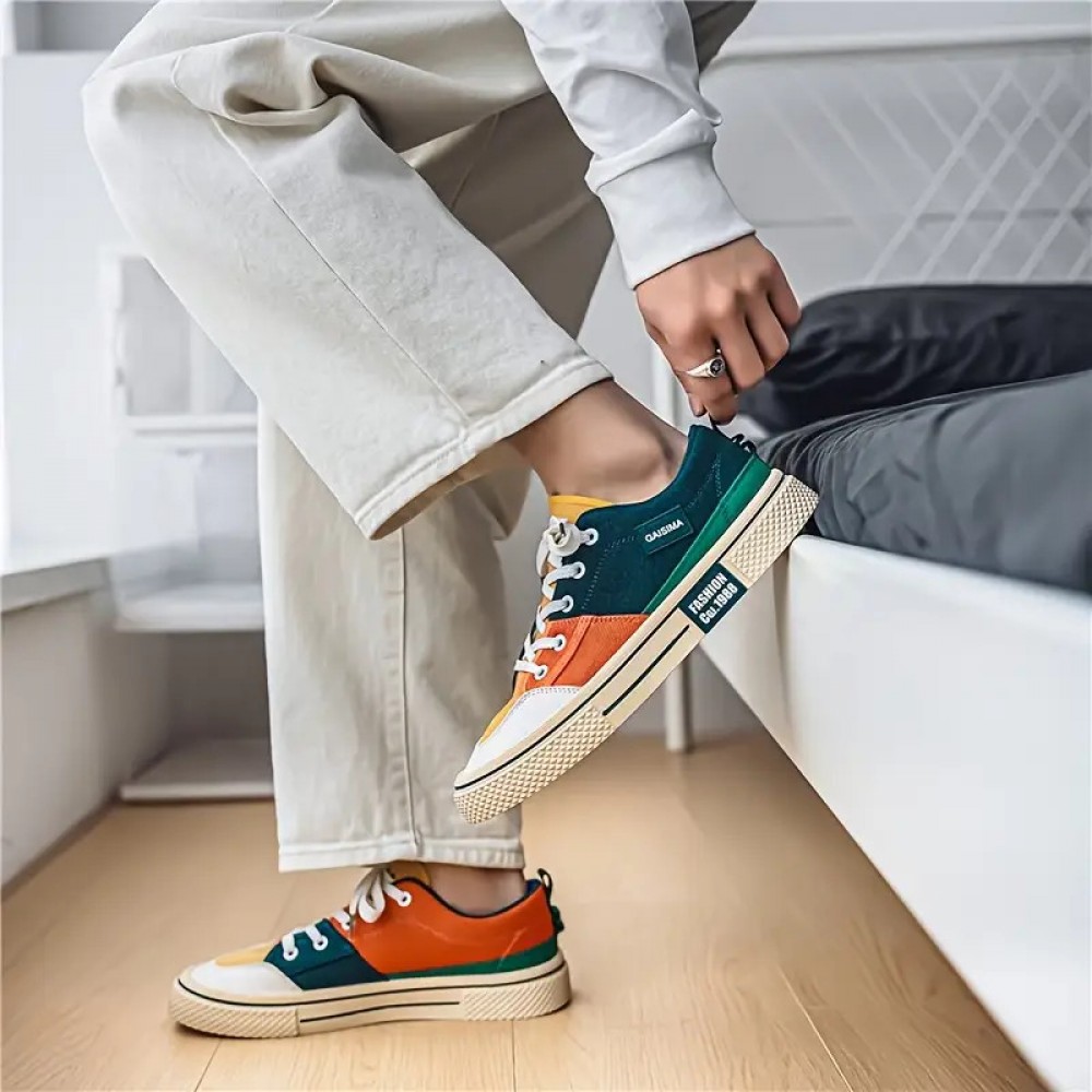 Summer New Men's Color-Block Canvas Shoes, Niche Breathable Trendy, Versatile Sports Casual Board Shoes