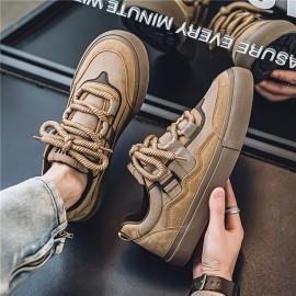 Men'S Retro Sneakers with Thick Vulcanized Sole & Wide Laces - Low-Top Round Toe Casual Shoes, All-Season Durable Rubber Outsole & Synthetic Upper, Office - Comfortable Arch Support & Easy-Clean Design, Men Chunky Platform Shoe, Canvas Shoe For Men