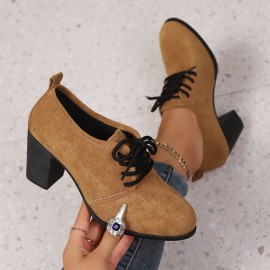 [sneakers] Autumn New Leopard Print Retro Deep Cut Low-Top High Heels for Women in with Laces