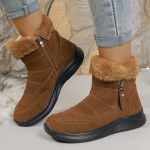 Elegant Women'S Thick-Bottomed Round-Toe Snow Boots | Solid Color Ankle Boots with Side Zipper Closure, Fashionable Minimalist-Style Casual Shoes, Comfortable and Versatile for Outdoor Parties, Weddings, Music Festivals, Holidays, Travel