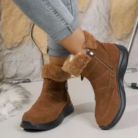 Elegant Women'S Thick-Bottomed Round-Toe Snow Boots | Solid Color Ankle Boots with Side Zipper Closure, Fashionable Minimalist-Style Casual Shoes, Comfortable and Versatile for Outdoor Parties, Weddings, Music Festivals, Holidays, Travel