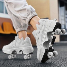 Adult Dual-Row Men'S and Women'S Roller Shoes | Non-slip, All-season, Synthetic faux leather Upper, TPR Sole, Positioning Printing, Transformable Skate Shoes for
