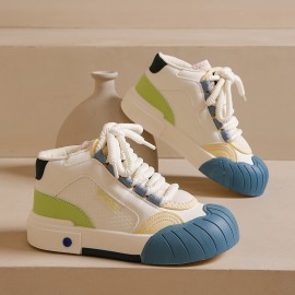 Women's Fall High Top White Sneakers Platform Height Increase Design Fashion Casual Skate Shoes