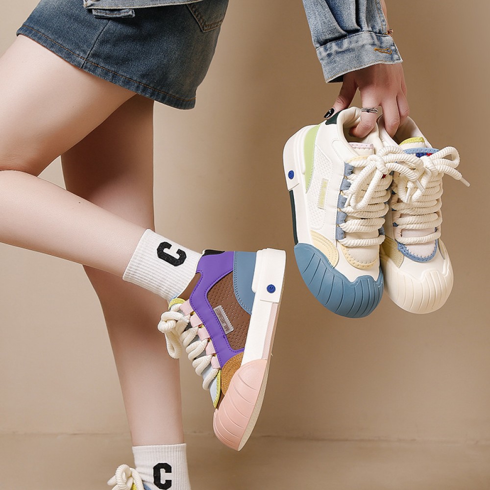 Women's Fall High Top White Sneakers Platform Height Increase Design Fashion Casual Skate Shoes