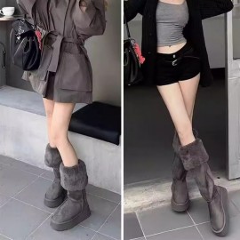 Women'S Winter Warm Tall faux fur Boots | New Gray Platform Boots, Two Wear Style, Non-Slip Thick Sole, EVA Upper and Insole, PVC Inner, Rubber Sole