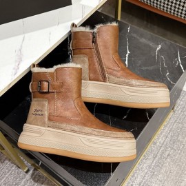 Women's Winter Warm Fleece-Lined Short Snow Boots with Height Increase, Thick Non-Slip PVC Sole & Upper - Round Toe Casual Weather Boots for Ice, Snow, and Daily Use (Zipper Closure)