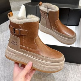 Women's Winter Warm Fleece-Lined Short Snow Boots with Height Increase, Thick Non-Slip PVC Sole & Upper - Round Toe Casual Weather Boots for Ice, Snow, and Daily Use (Zipper Closure)