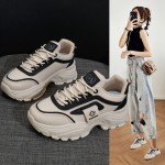 INS Korean Style Chunky Dad Shoes | Women'S Fashion Thick Sole Height Increasing Sneakers, Casual Tennis Shoes, Student Everyday Walking Shoes, Fabric Upper, Mesh Inner, Rubber Insole, Sole, Lace-up Closure