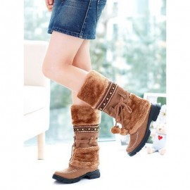 Winter Warm Fuzzy Ball Collar Snow Boots - Mid-Calf PVC & Rubber Sole Ice Boots Suitable for Snow, Ice, Slush, Cold Weather - Cozy Outdoor Winter Footwear