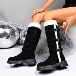 Women's Plus Size Winter Snow Boots - Thickened High-Calf Warm with Exterior, Sole & Belt Buckle - All-Terrain Traction for Ice, Snow, Driveways - Cold Weather Winter Footwear
